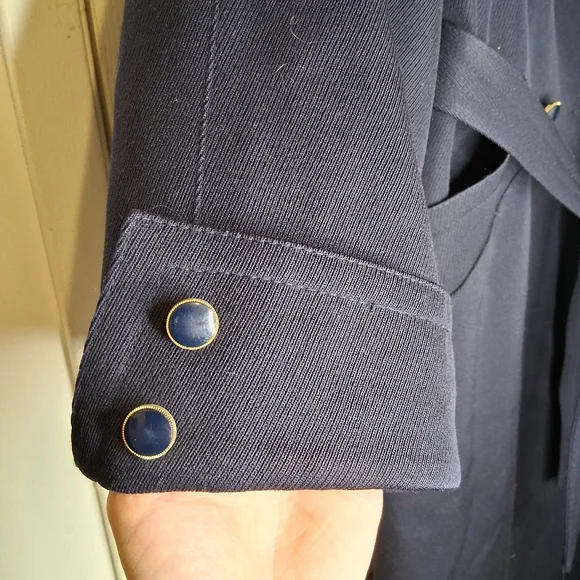 VINTAGE Anna Collection Saxonia Pure Virgin Wool Navy Blue Trench Coat - Picture 7 of 16